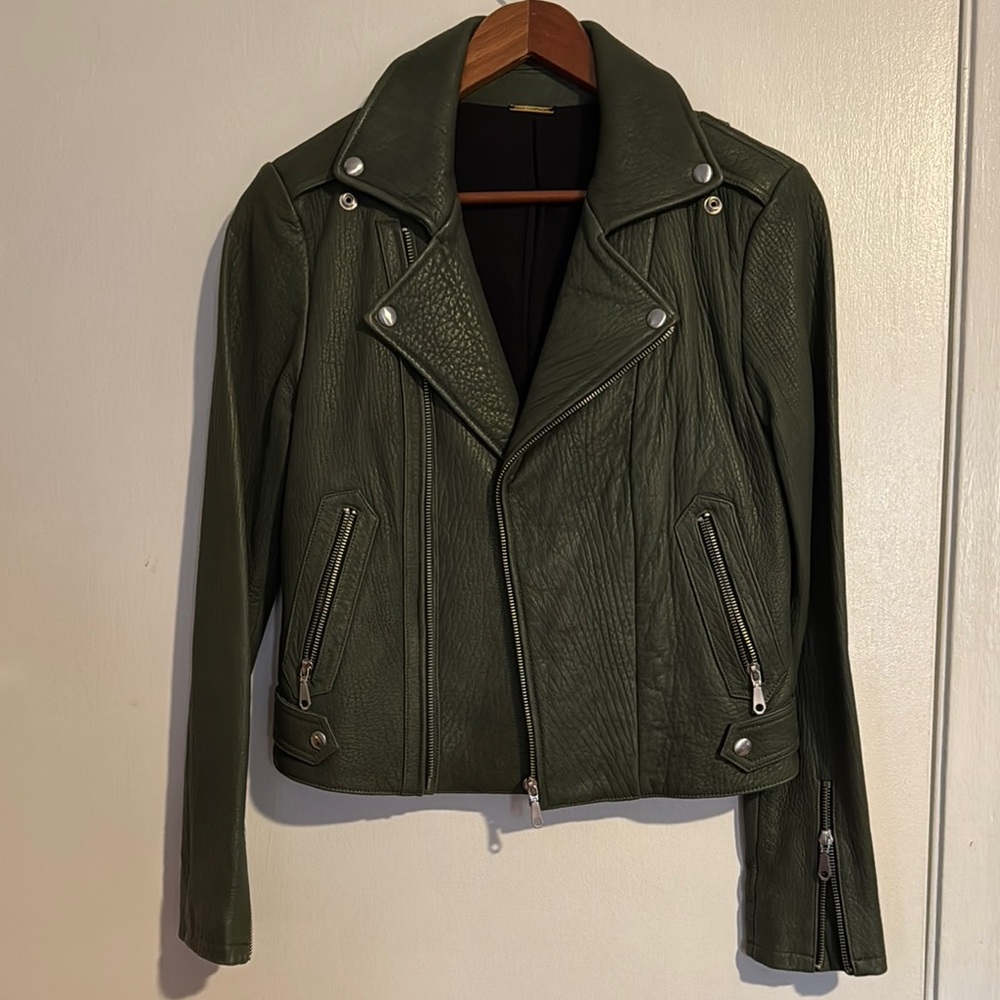 Rebecca Minkoff Women's Green Lamb Leather Jacket Small